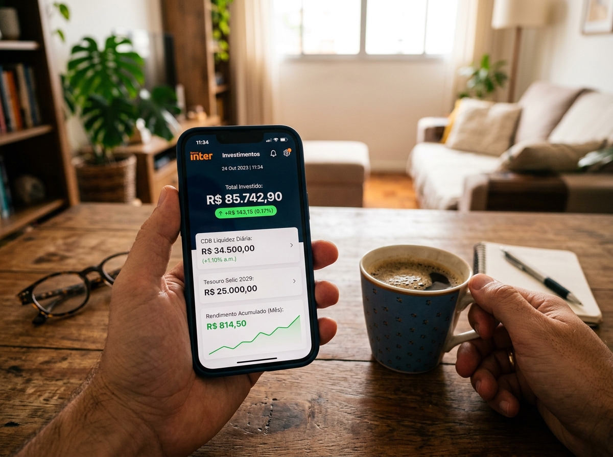 App de banco com dinheiro investido rendendo