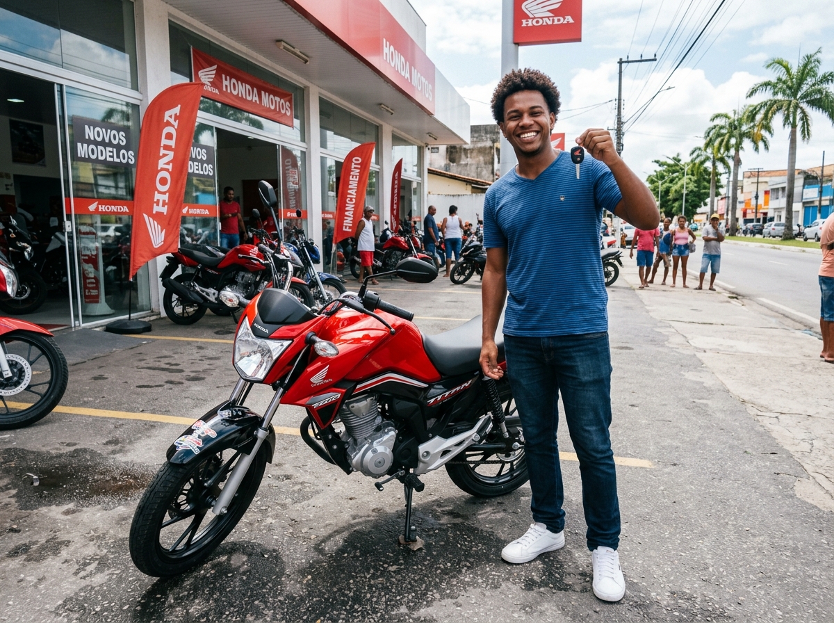 Jovem com moto 0km comprada
